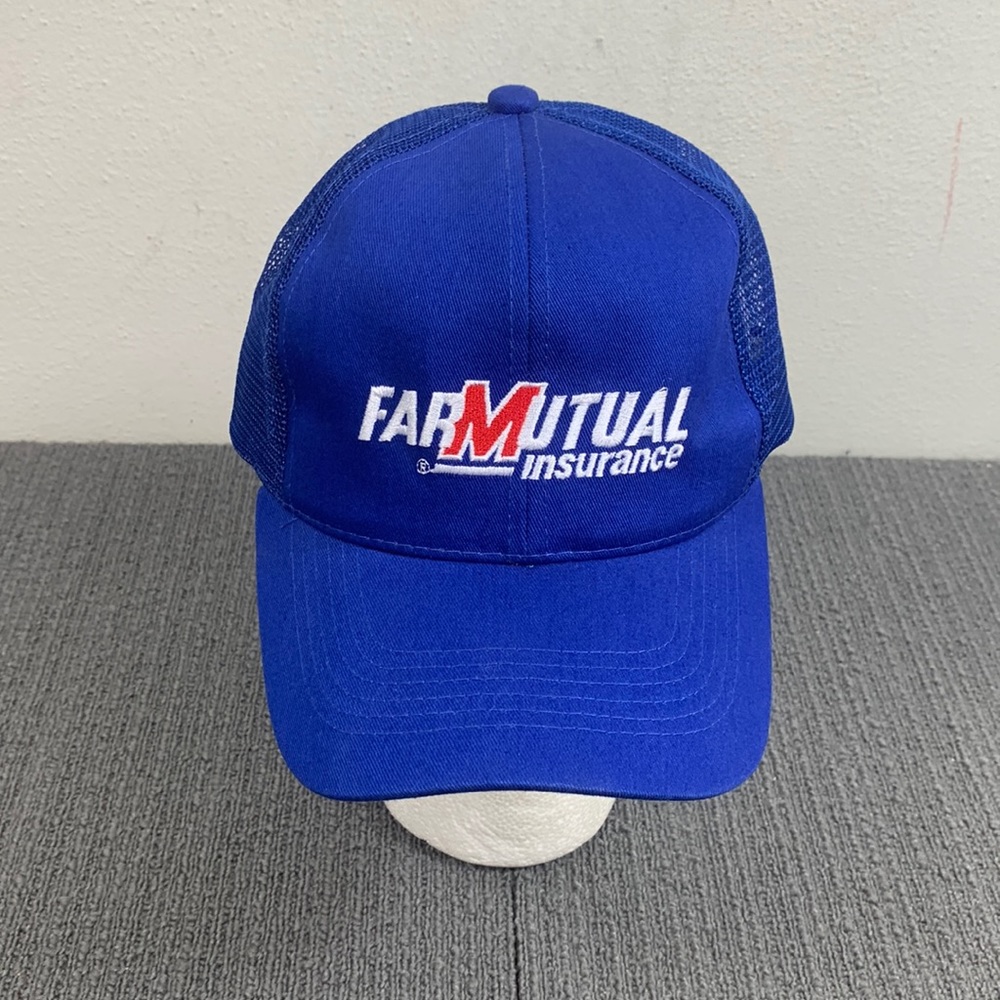 Farm Mutual Insurance Snapback Trucker Hat Mens Blue Mesh Back CMG